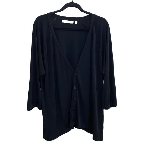 🖤 Sejour Nordstrom Black Jersey Knit Deep V-Neck Buttoned Cardigan Plus-Size 2X - Picture 1 of 11